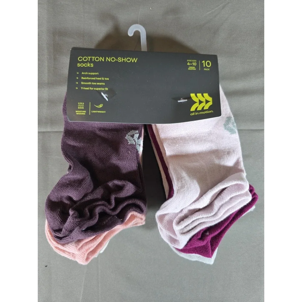 10-pack of All in Motion No-Show Socks Size (4-10) Multiple Colors Pastels